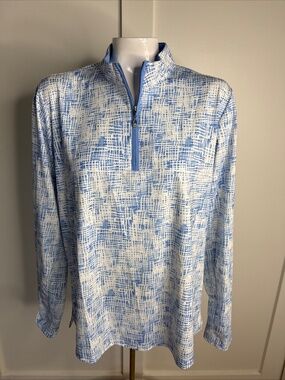 San Soleil Shirt Womens Size XL Blue White Long Sleeve Golf Top 1/4 Zip